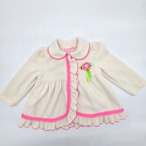 Headstart Kids Cream Pink Ruffle Fleece Jacket Coat 24M